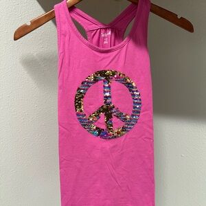 Cat & Jack Girls Tank Top – Vibrant Pink with Sequin Peace Symbol, Size L 10/12